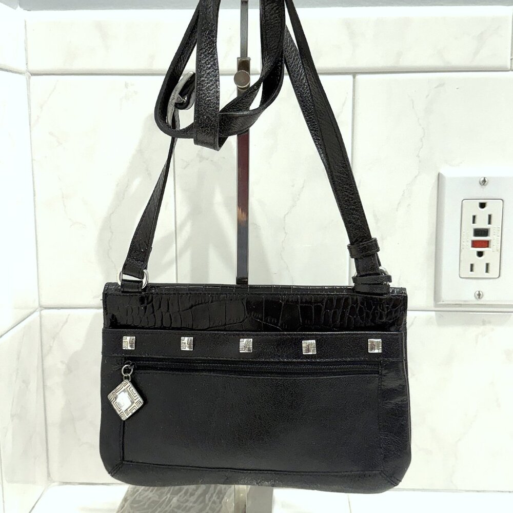 Brighton Tatiana Black Leather & Silver Studded Crossbody - MINT